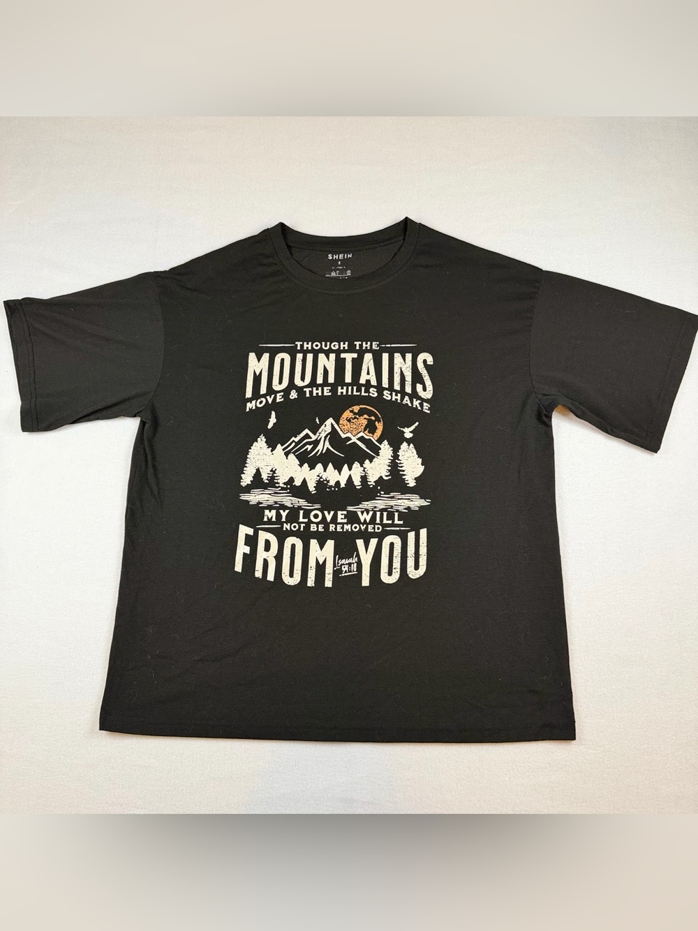 SHEIN Black Graphic Mountains Tee with Beige & Orange Accent